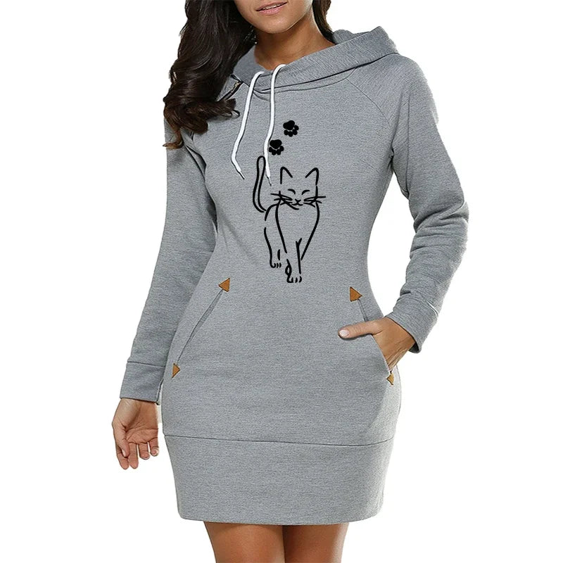 Casual Hooded Dress With Irregular Collar For Stylish Women