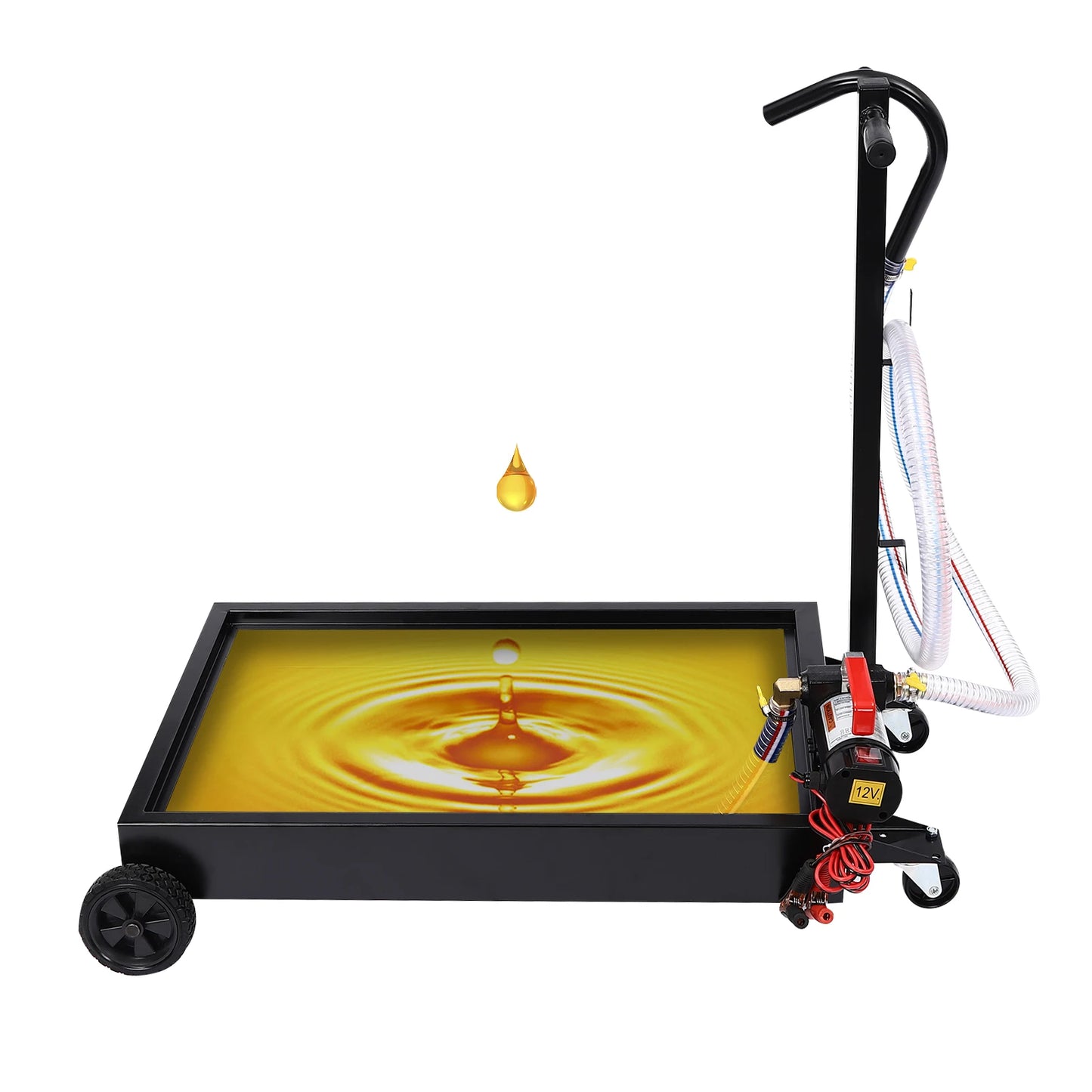 12V 155W 15 Gallon Electric Oil Drain Pan Set with Pump and Hose Foldable Handle Oil Drain Cart