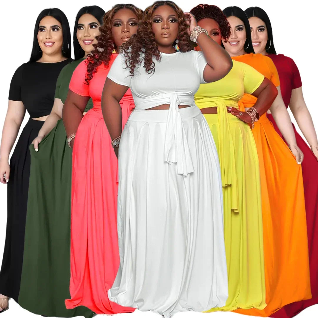 Stylish Plus Size Women's Two-Piece Skirt and Top Set