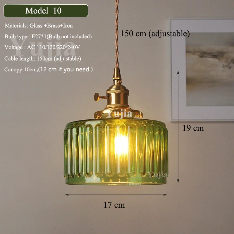 Multi Style Green Glass Pendant Light Vintage Light Fixtures Modern Chandelier Lamp for Kitchen Island