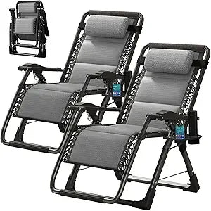 Zero Gravity Outdoor Lounge Chair Pair With Cushions