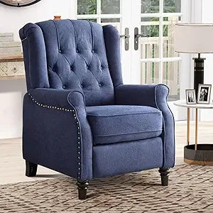 Push Back Recliner Chair Fabric Wingback Armchair Rivet