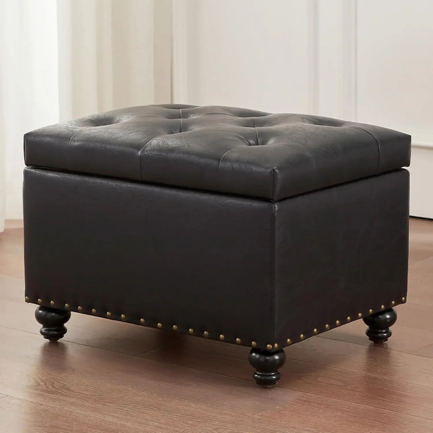 HUANZHUANG Upholstered Storage Ottoman With Button Tufting