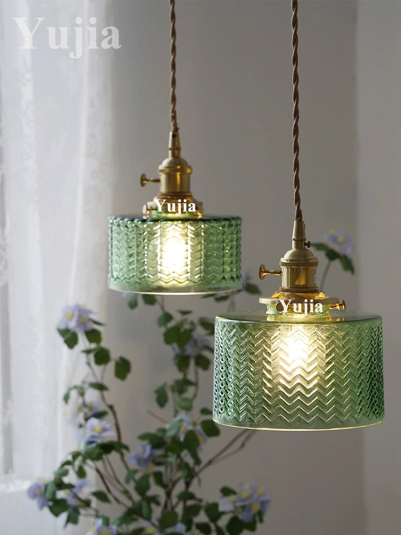 Multi Style Green Glass Pendant Light Vintage Light Fixtures Modern Chandelier Lamp for Kitchen Island