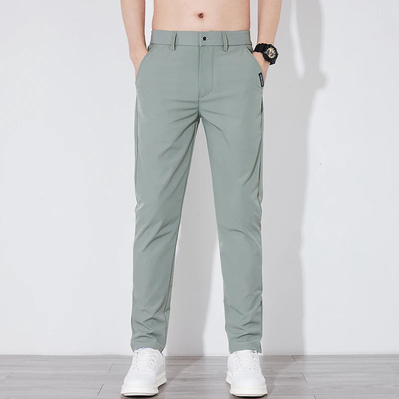 Summer Silk Stretch Trousers for Men Casual Business Wear