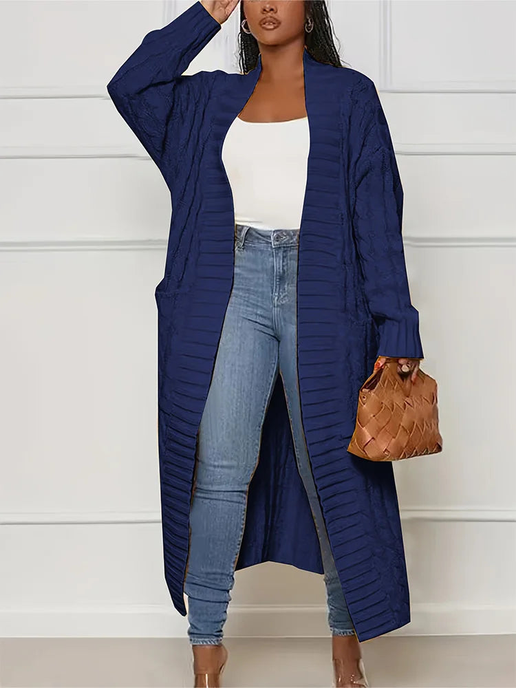 Women's Long Cardigan With Pockets Knit Sweater Acrylic