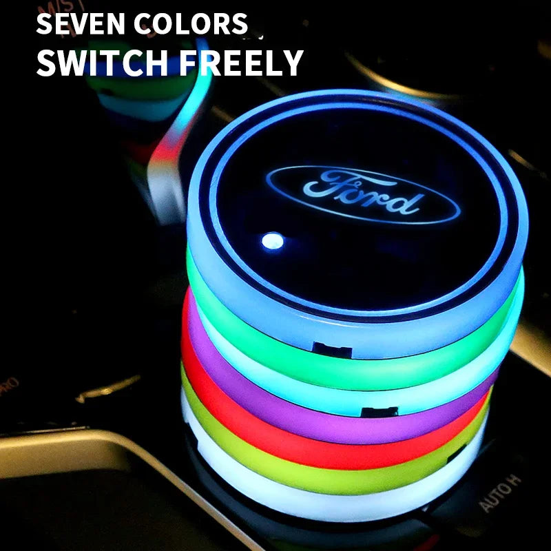 Ford Universal LED Car Cup Holder RGB Light Pad Accessory