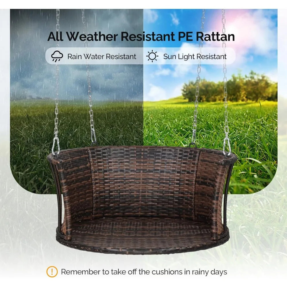 2.4 FT Round Rattan Porch Swing for 1 Person Outdoor 440 LBS Capacity