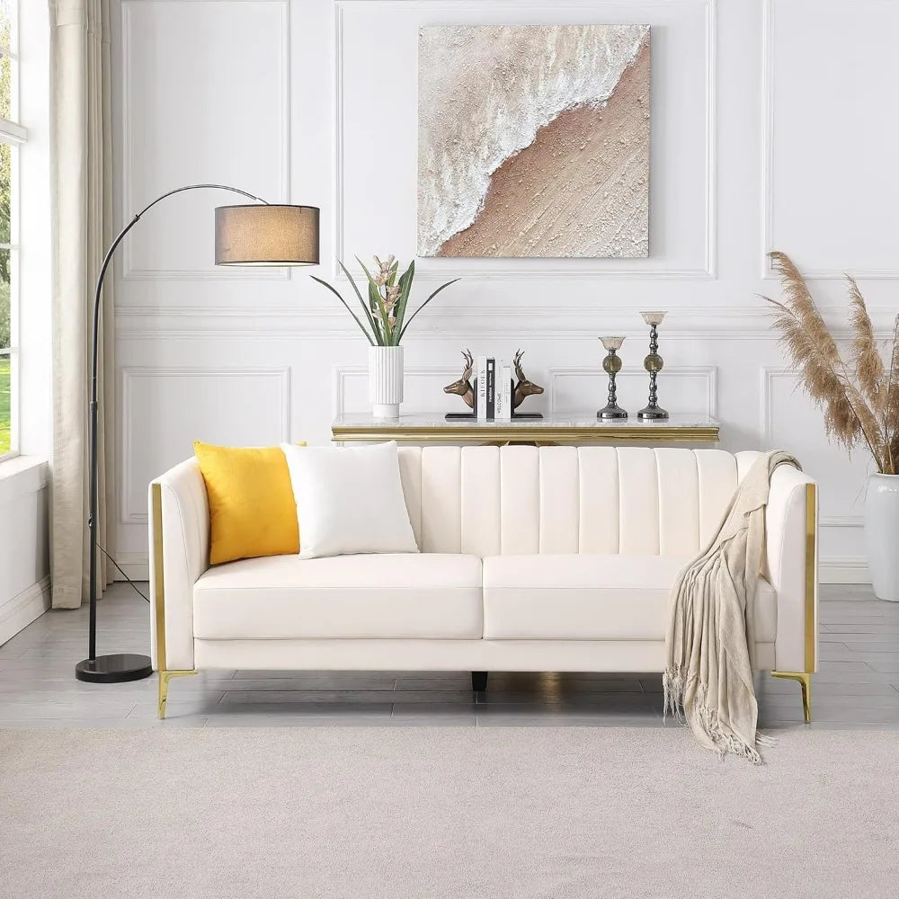 XMSJ Modern Faux Leather Sofa 3 Seater With Gold Legs