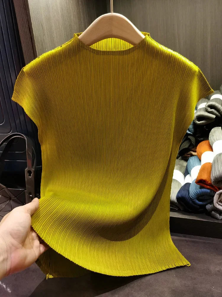 YUDXCN Women Pleated Top with Stand Up Collar