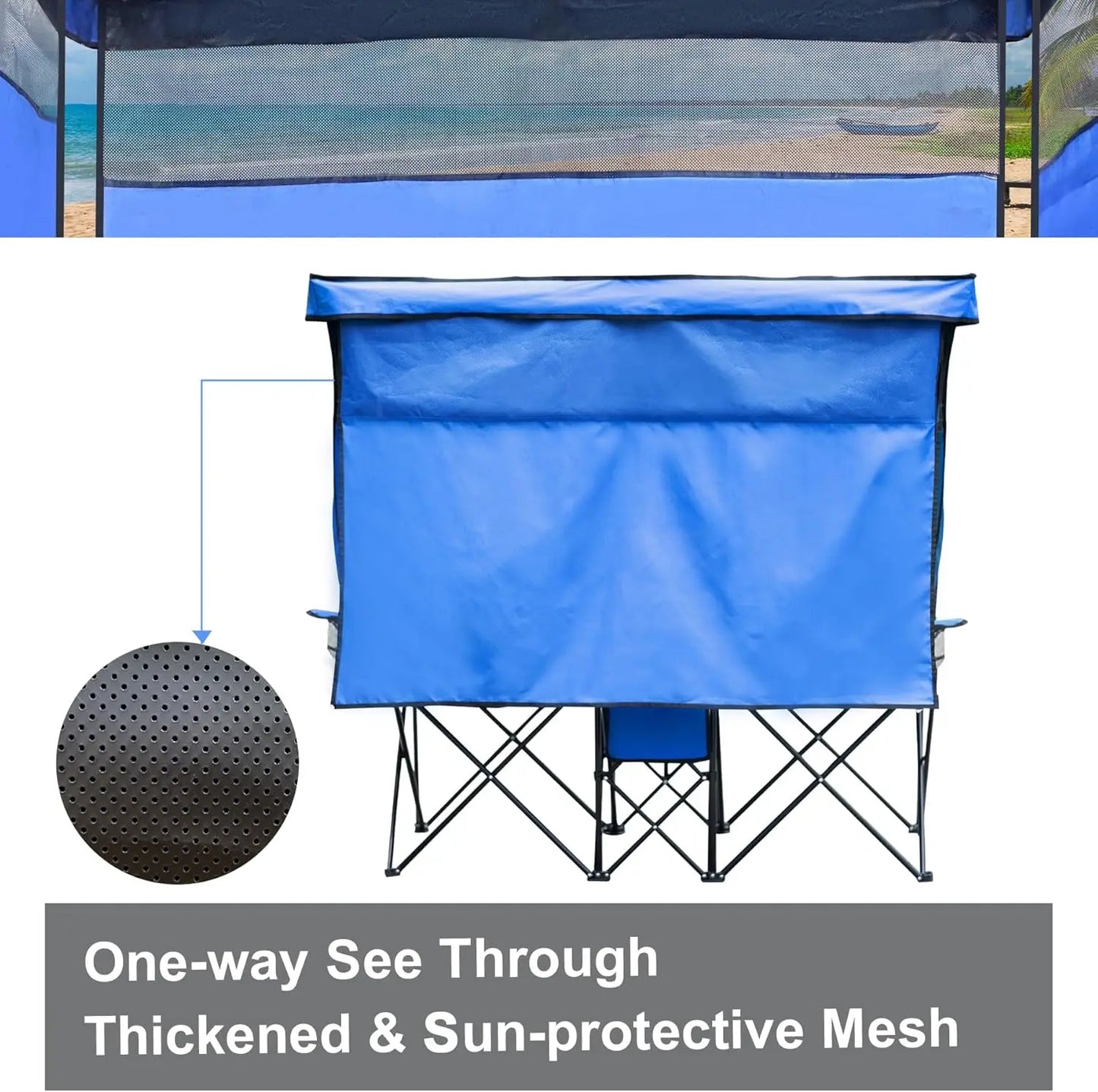 Folded Double Beach Chair With Canopy Shade For Outdoors