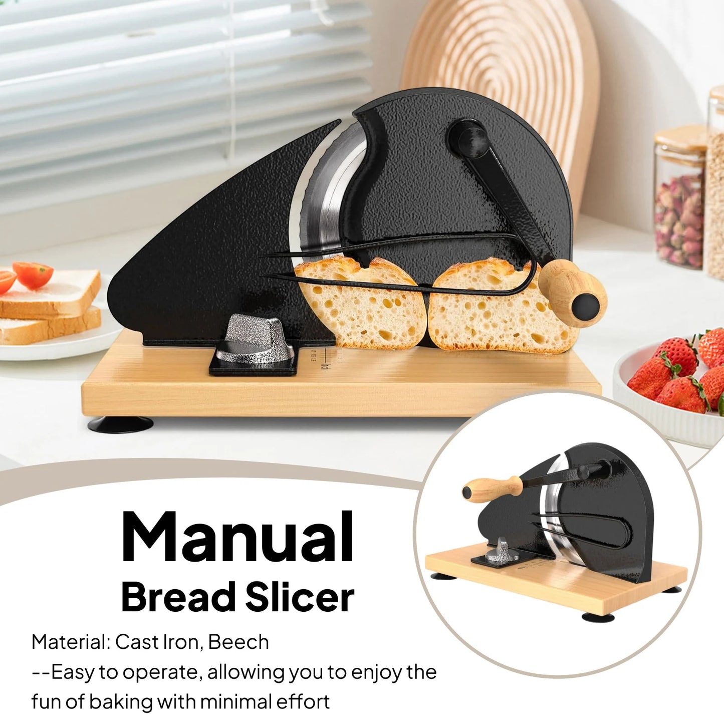 Choice Manual Bread Slicer Cast Iron Body Beech Wood Base