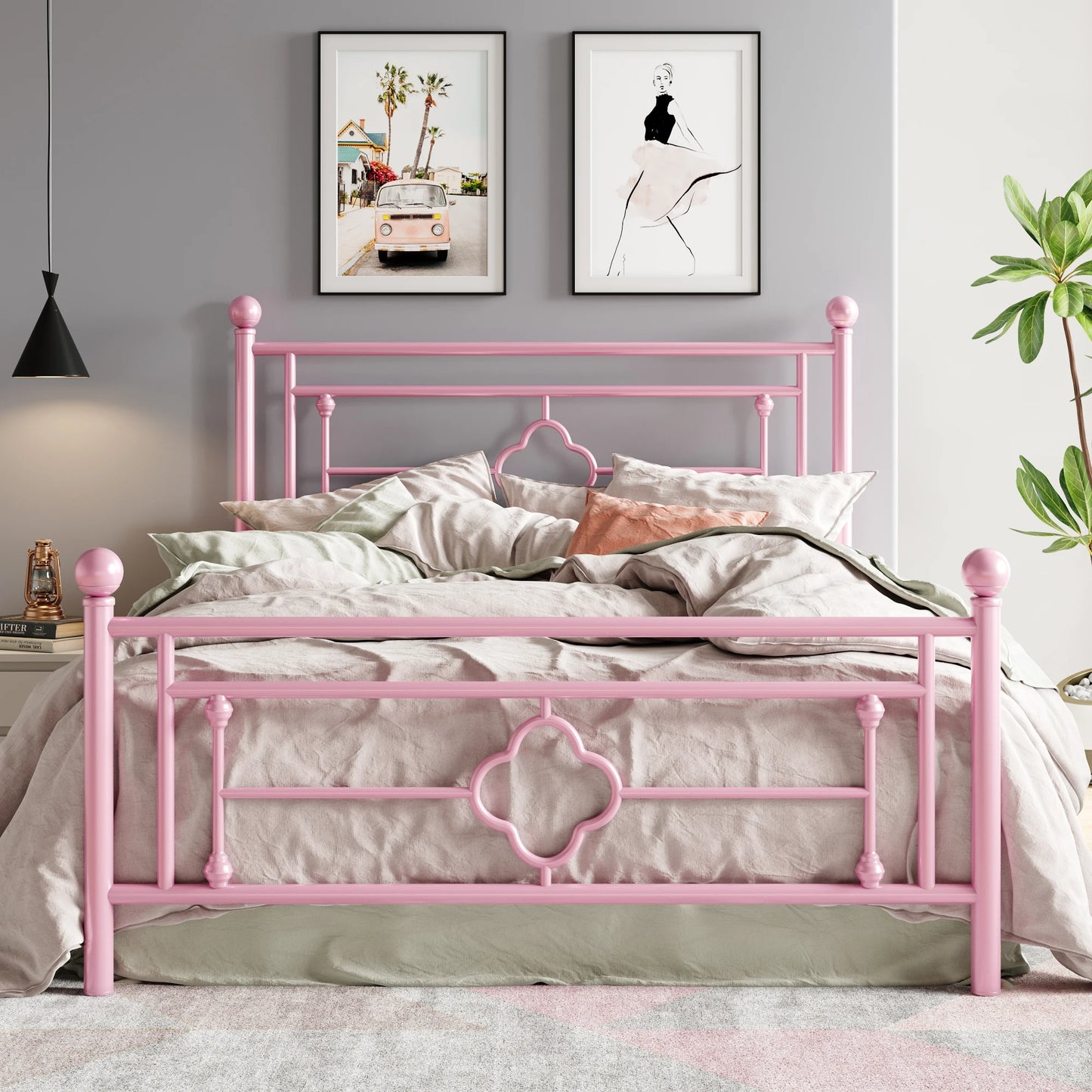 Hoomic Victorian Wrought Iron Headboard Platform Bed Frame