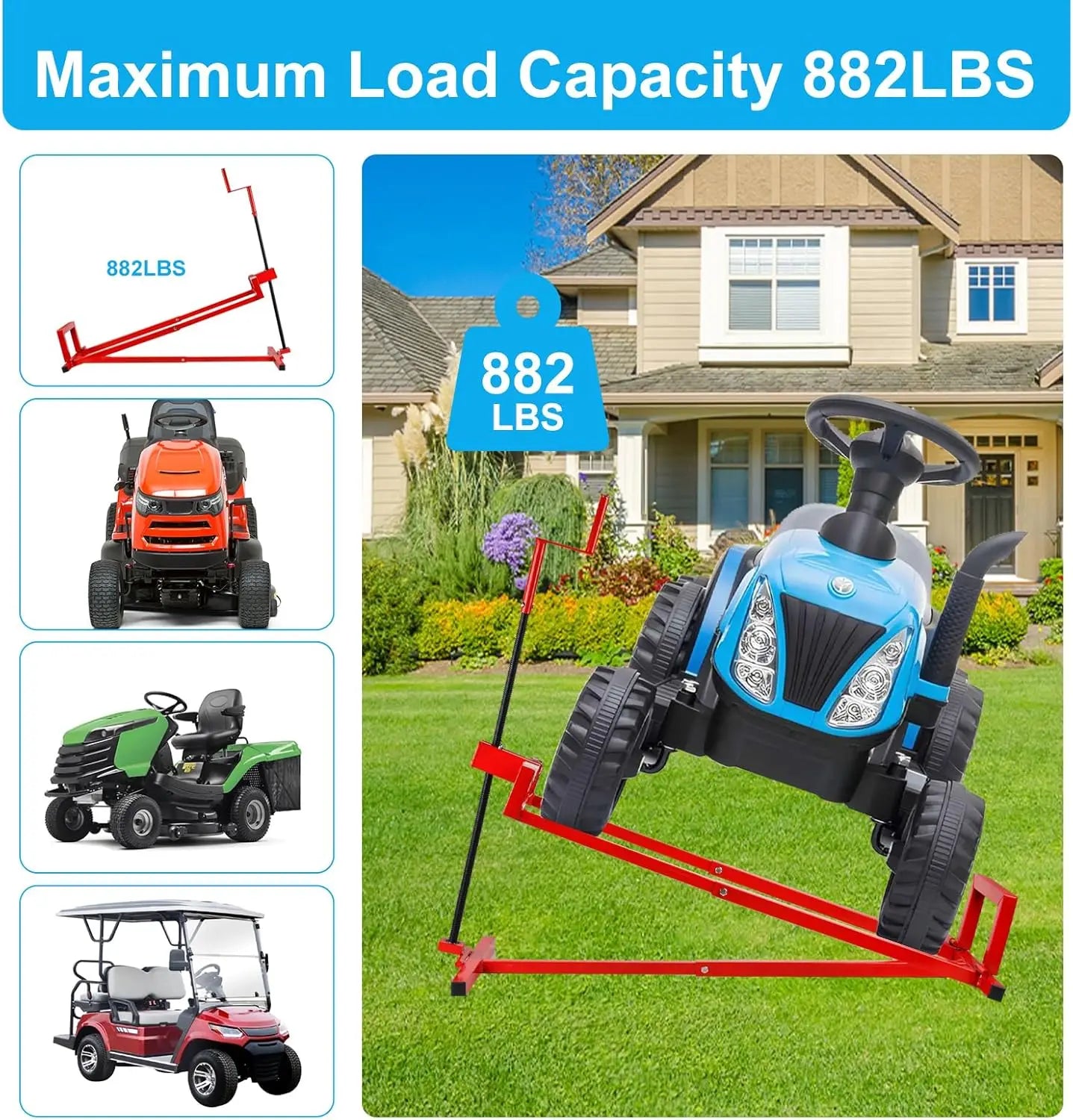 Heavy Duty Lawn Mower Lift Jack 882Lb Capacity Foldable Portable