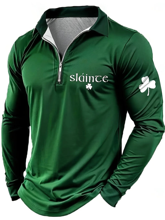 Men's Saint Patrick's Day Golf Shirt with Zipper Flip Collar