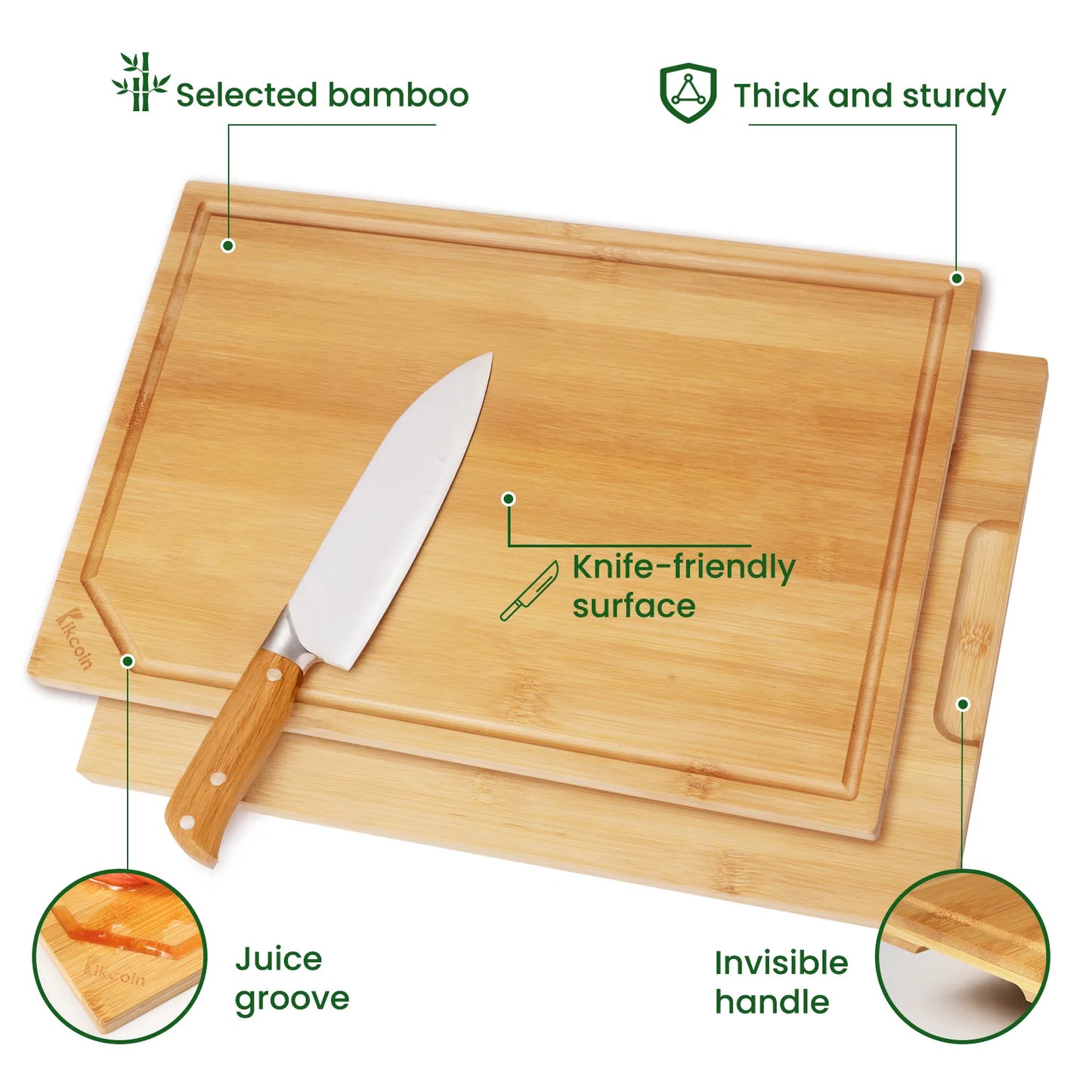4 Piece Extra Large Kitchen Bamboo Cutting Board Set