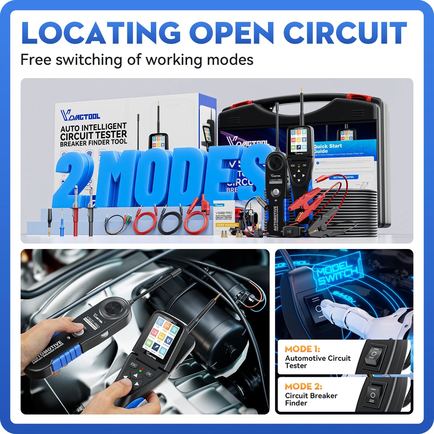Vdiagtool V500pro Automotive Power Probe Tool 9V to 30V Circuit Tester with Multimeter Oscilloscope Injector Open Short Finder