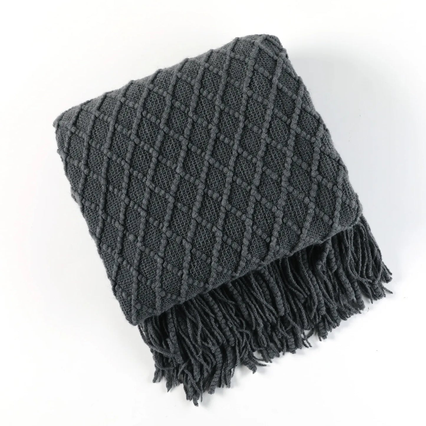 Textile City Faux Cashmere Sofa Blanket Cover Nordic Style Knit Plaid Throw with Tassels Bedspread Golden Blanket for Spring Summer