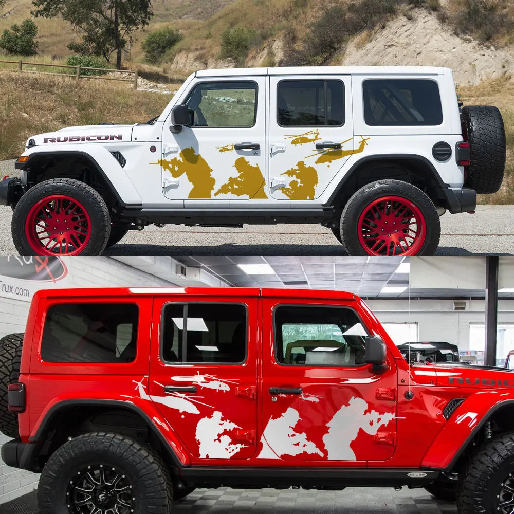 Car Body Side Stickers For Jeep Wrangler Unlimited Rubicon JK TJ JL YJ Helicopter Soldiers Graphics Decals Auto DIY Accessories