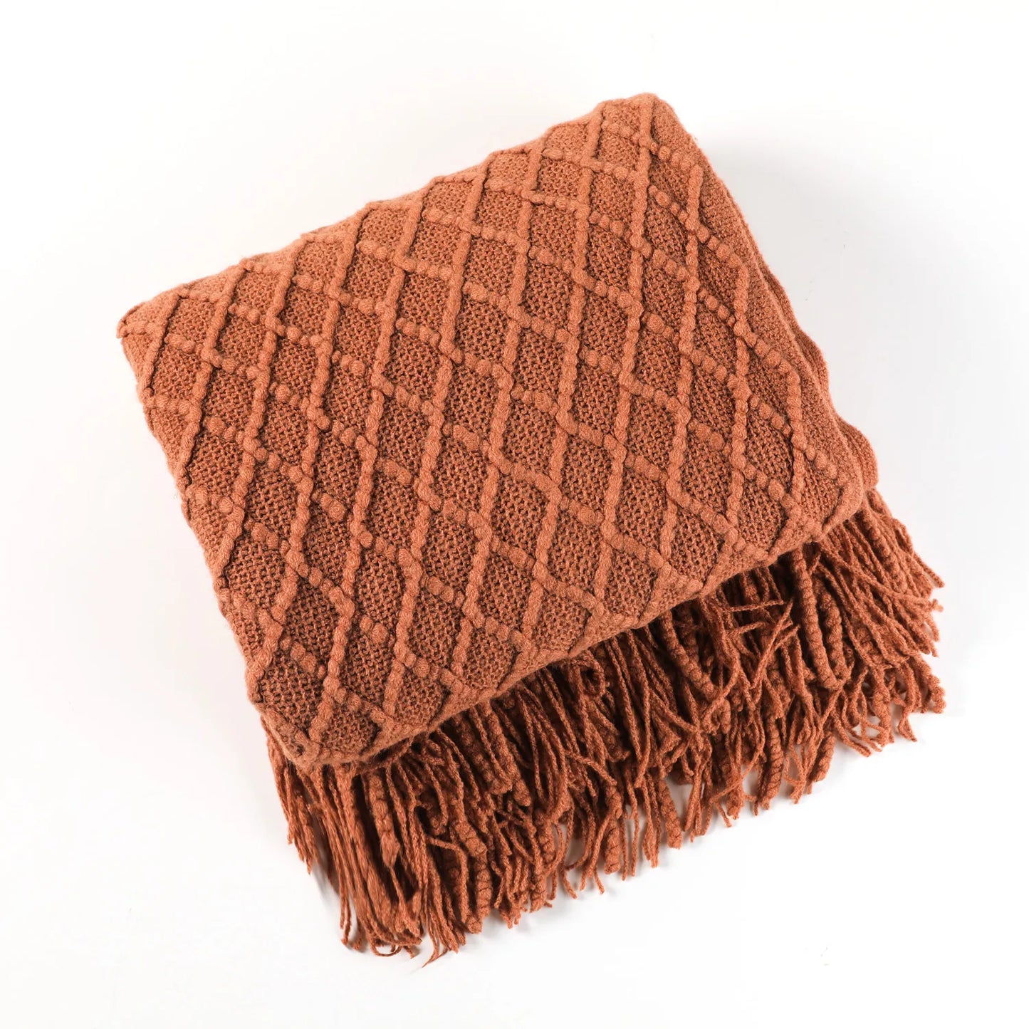 Textile City Faux Cashmere Sofa Blanket Cover Nordic Style Knit Plaid Throw with Tassels Bedspread Golden Blanket for Spring Summer