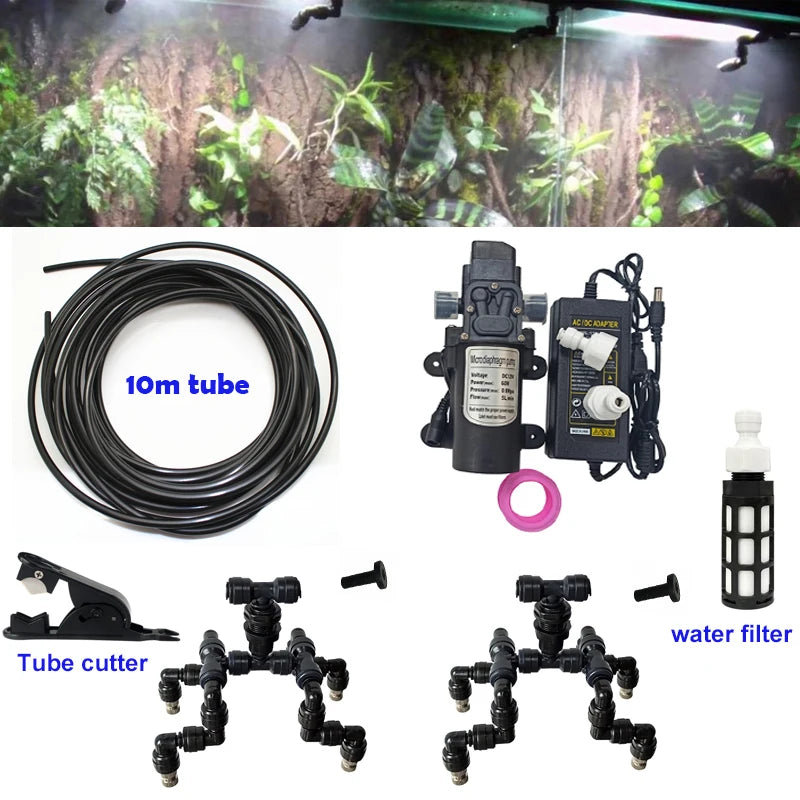 Reptile Fogger Silent Pump Misting Spray System Kit Nebulizer for Greenhouse Garden Irrigation and Terrarium Spraying Device