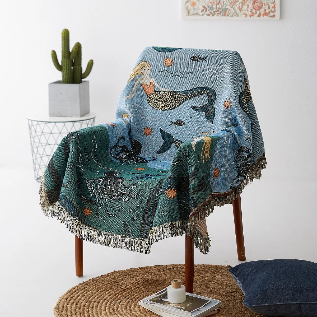 Textile City Nordic Style Throw Blanket Mermaid Pattern Tapestry for Bed Living Room Sofa Cover Bedspread