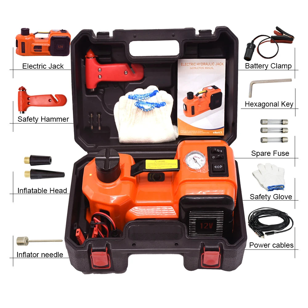 FOVOW 12V 5Ton Electric Hydraulic Floor Jack Set With Inflator