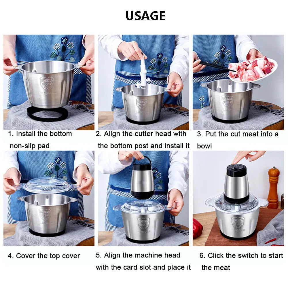 Electric Stainless Steel Meat Grinder And Food Processor Chopper