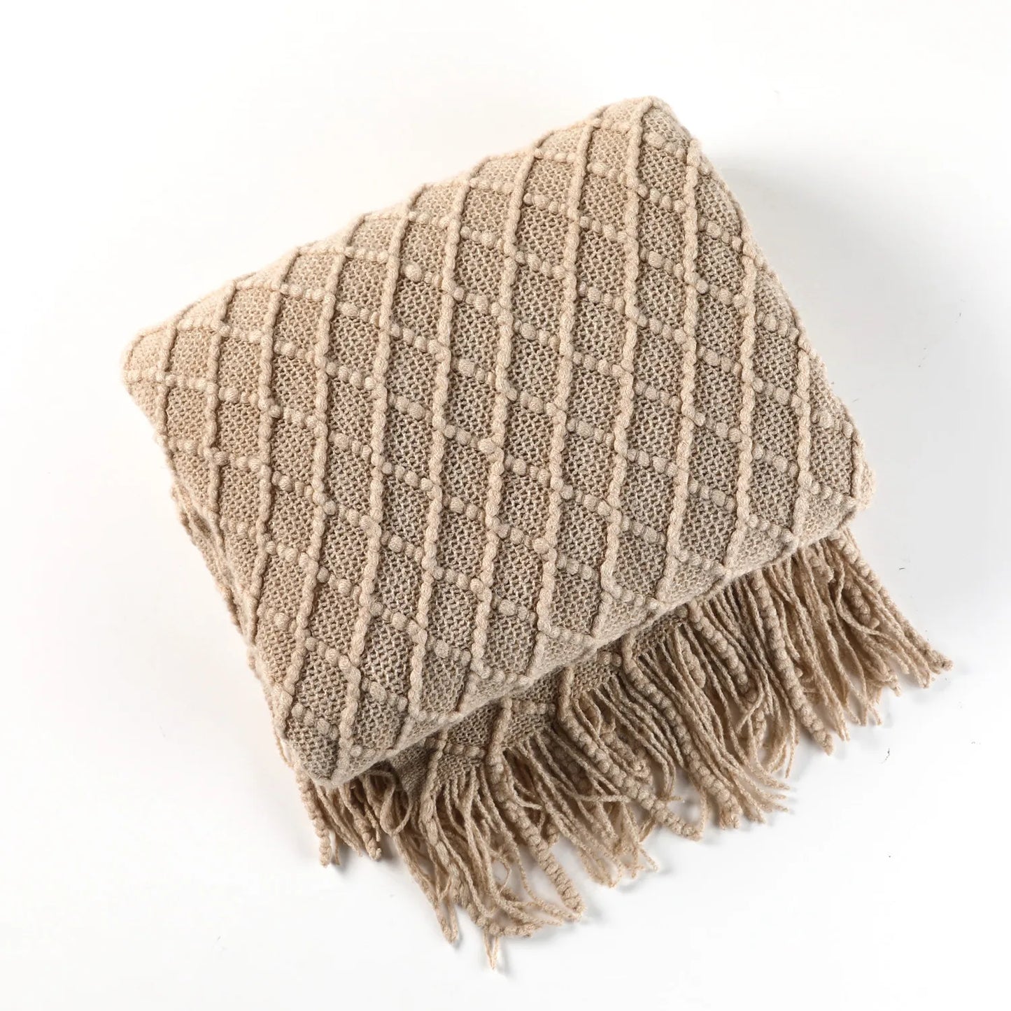 Textile City Faux Cashmere Sofa Blanket Cover Nordic Style Knit Plaid Throw with Tassels Bedspread Golden Blanket for Spring Summer