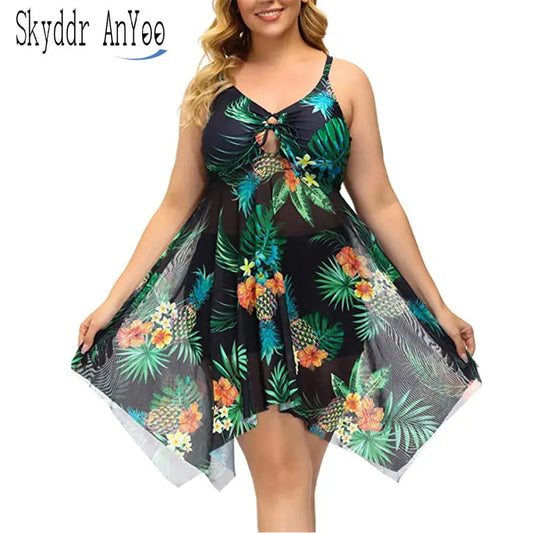 Stylish Women's Plus Size Two Piece Tankini Swimwear Set