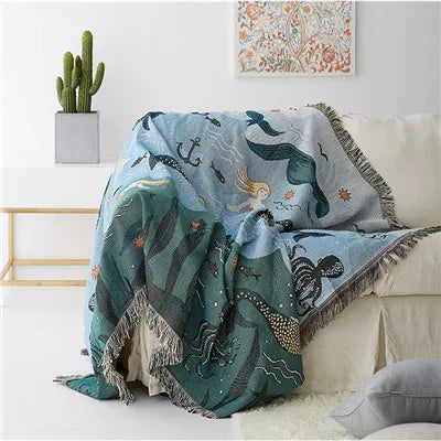 Textile City Nordic Style Throw Blanket Mermaid Pattern Tapestry for Bed Living Room Sofa Cover Bedspread