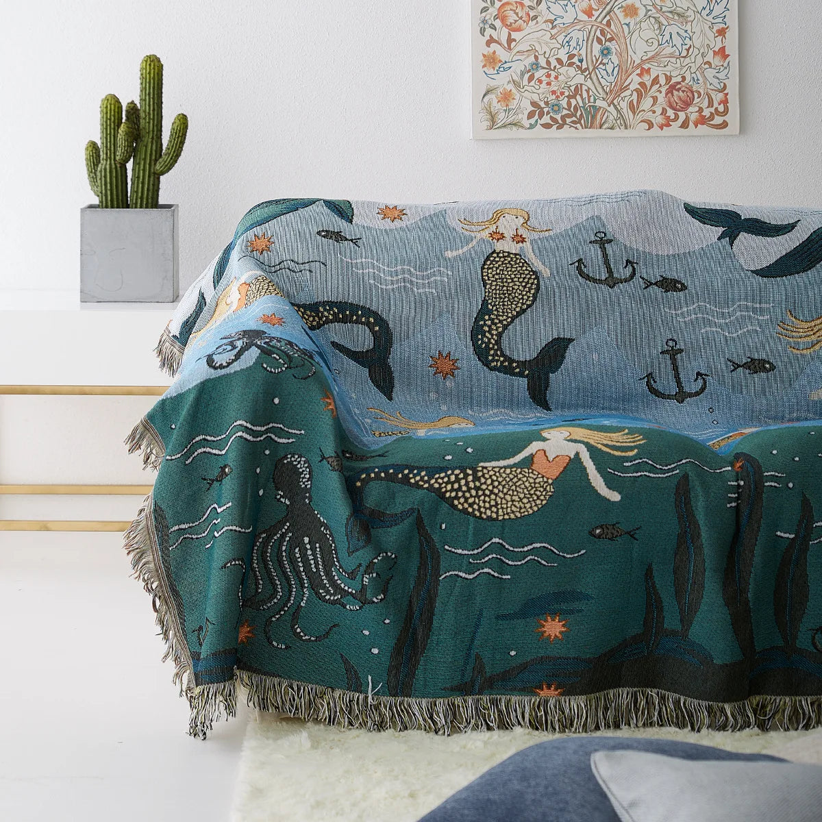 Textile City Nordic Style Throw Blanket Mermaid Pattern Tapestry for Bed Living Room Sofa Cover Bedspread