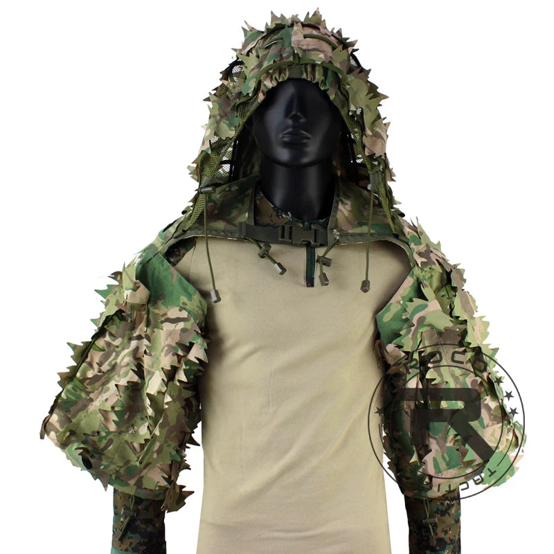 ROCOTACTICAL Ghillie Suit Viper Hood With 3D Leafy Stripes