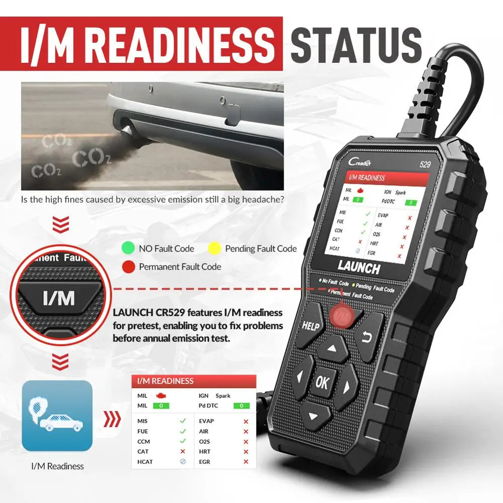 Launch Creader 529 OBD2 Scanner Automotive Diagnostic Tool OBDII Code Reader Fault Code Reader CR529