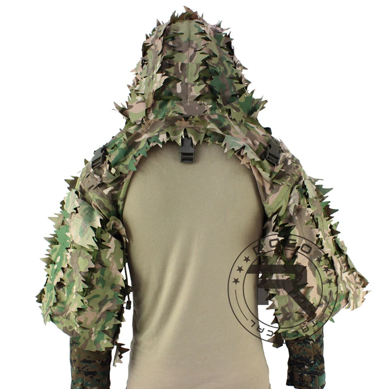 ROCOTACTICAL Tactical Ghillie Suit Viper Hood With 3D Leafy Stripes