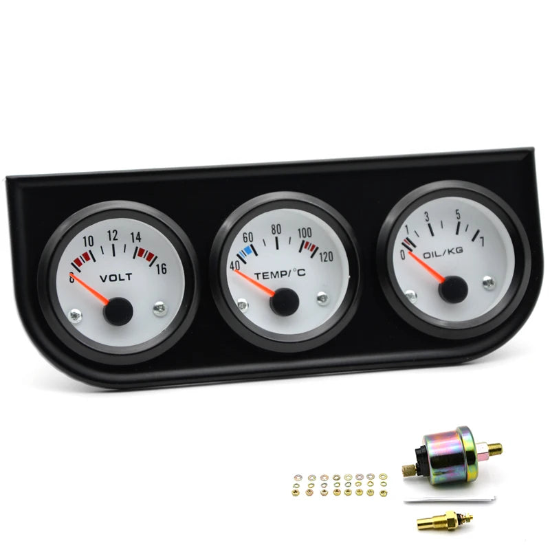 Water Temperature Oil Pressure Volt Gauge Triple Kit