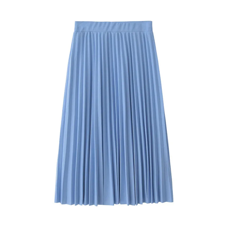 Fashion Women's High Waist Pleated Solid Color Half Skirt