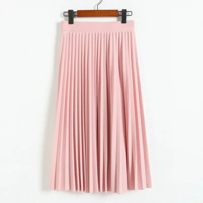 Fashion Women's High Waist Pleated Solid Color Half Skirt