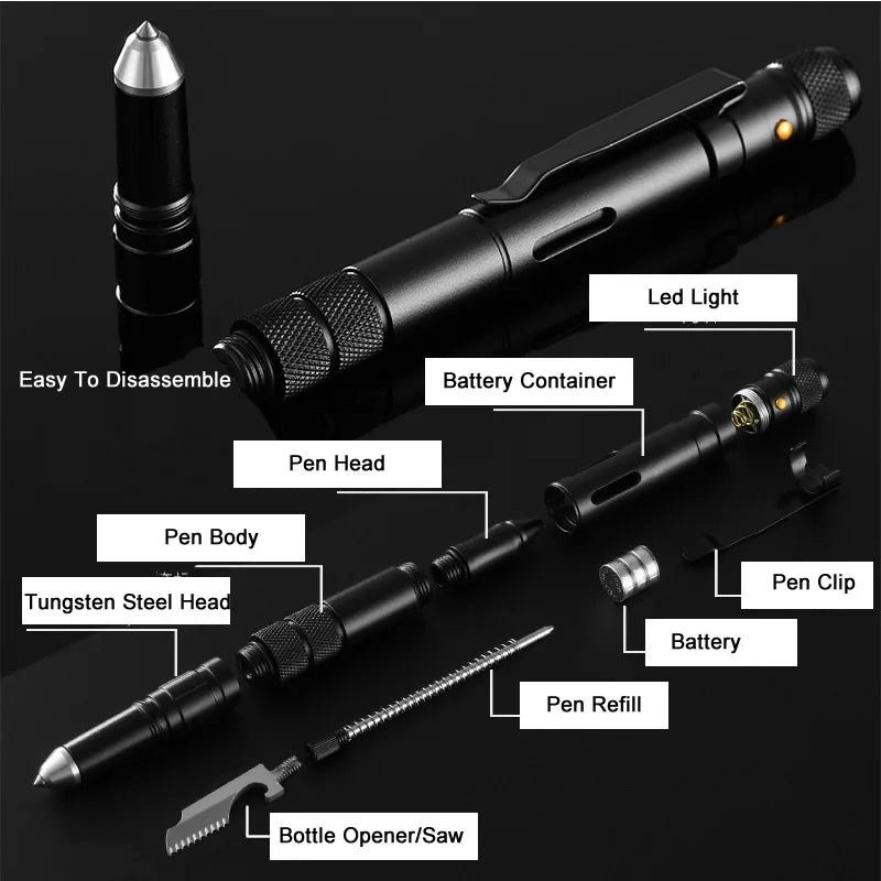 4 In 1 Tactical Pen Tool for Outdoor Self Defense and Emergency
