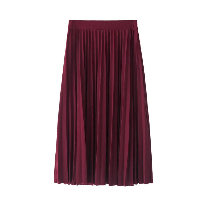 Fashion Women's High Waist Pleated Solid Color Half Skirt
