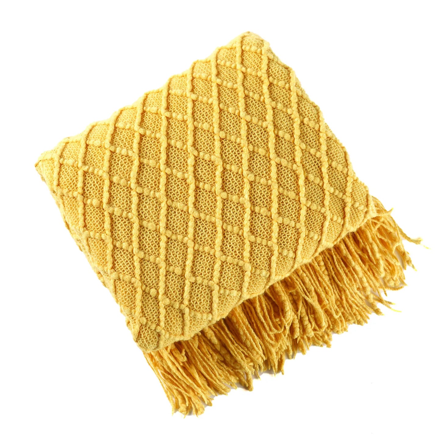 Textile City Faux Cashmere Sofa Blanket Cover Nordic Style Knit Plaid Throw with Tassels Bedspread Golden Blanket for Spring Summer