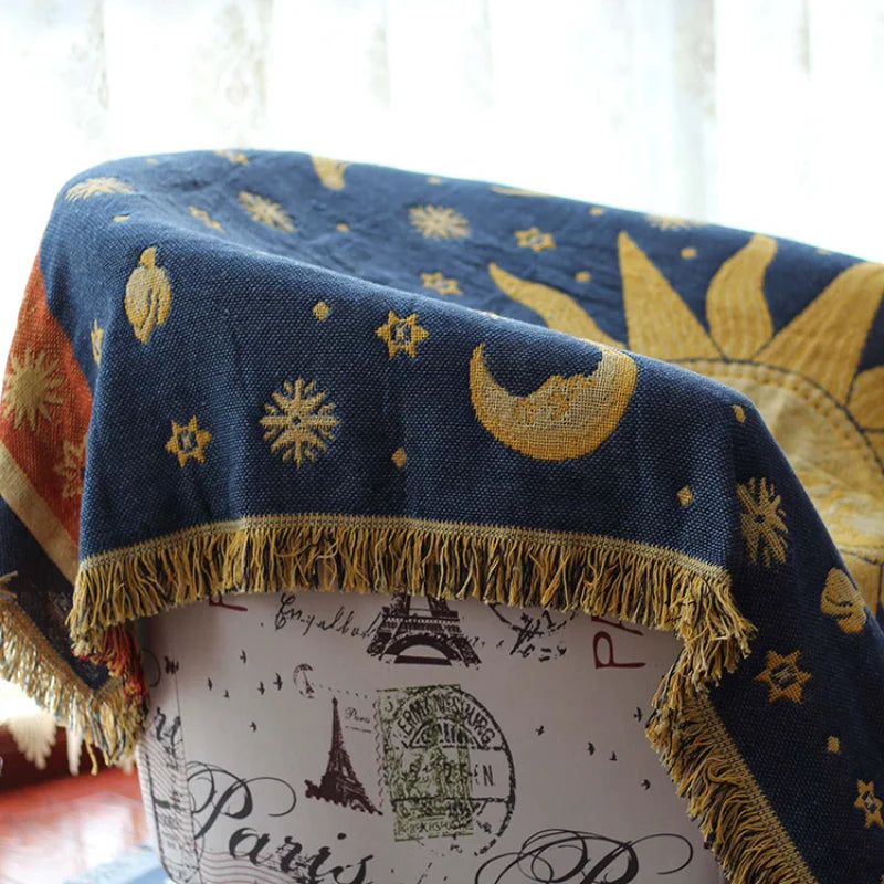 Textile City American Country Retro Jacquard Woven Blanket Sun Moon God Sofa Throw Dust Proof Cushion Carpet 180x230cm