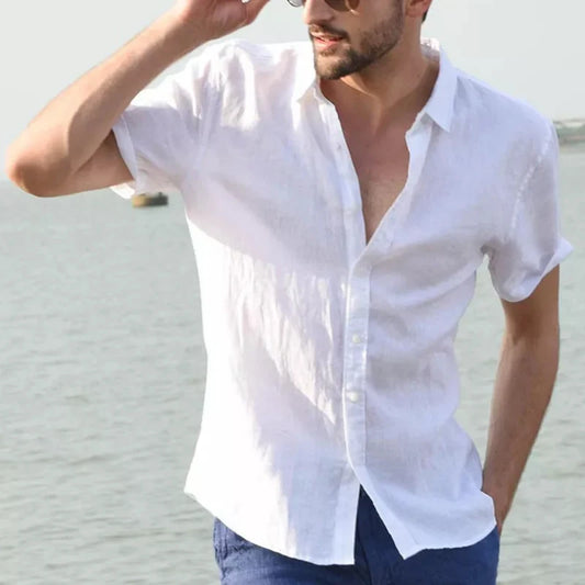 Men's Casual Short Sleeve Lapel Button-Down Shirts for Summer