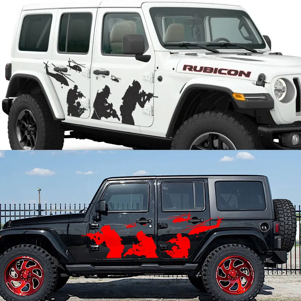 Car Body Side Stickers For Jeep Wrangler Unlimited Rubicon JK TJ JL YJ Helicopter Soldiers Graphics Decals Auto DIY Accessories