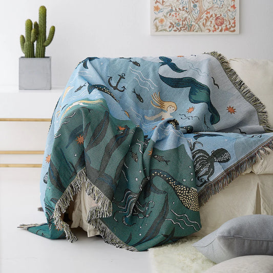 Textile City Nordic Style Throw Blanket Mermaid Pattern Tapestry for Bed Living Room Sofa Cover Bedspread