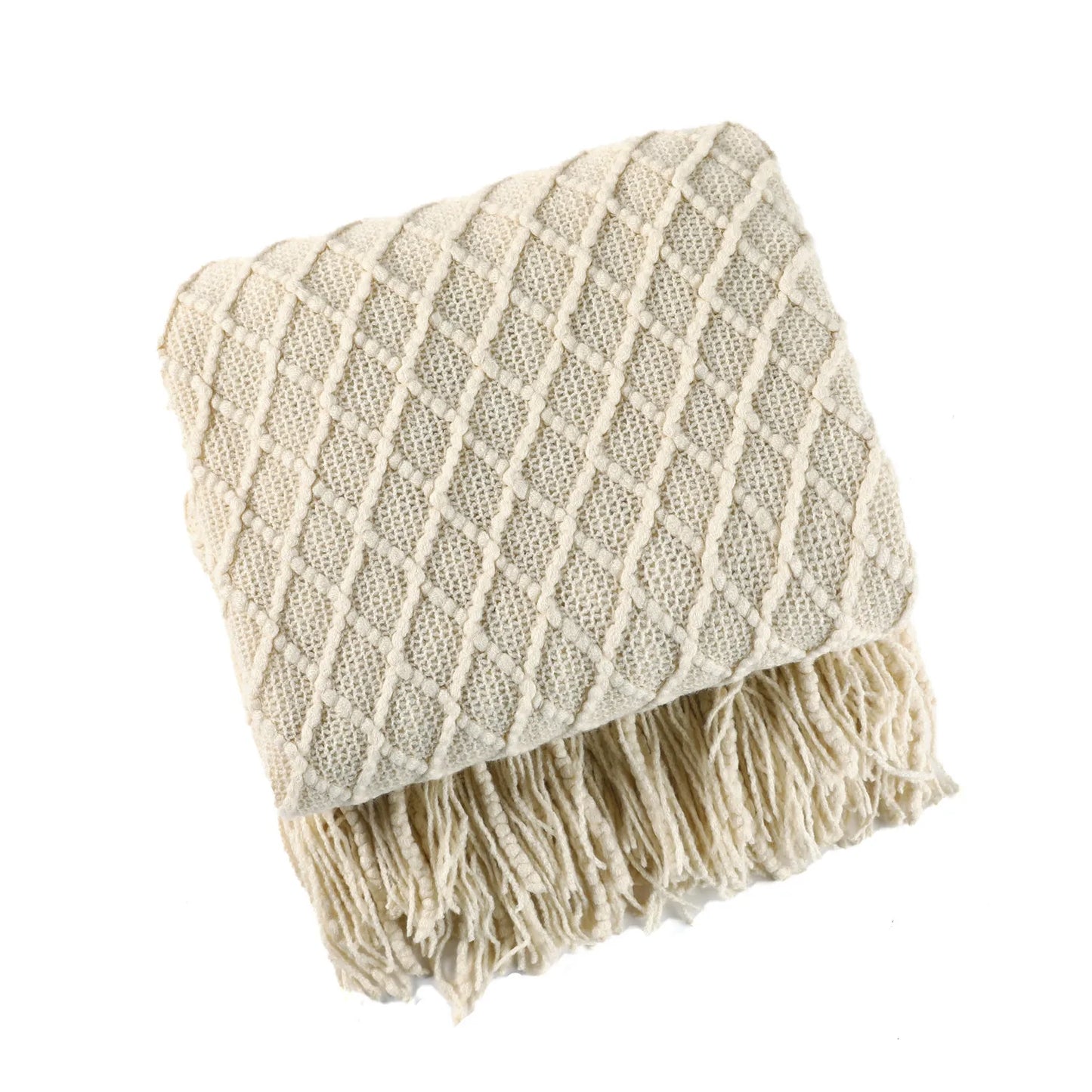 Textile City Faux Cashmere Sofa Blanket Cover Nordic Style Knit Plaid Throw with Tassels Bedspread Golden Blanket for Spring Summer