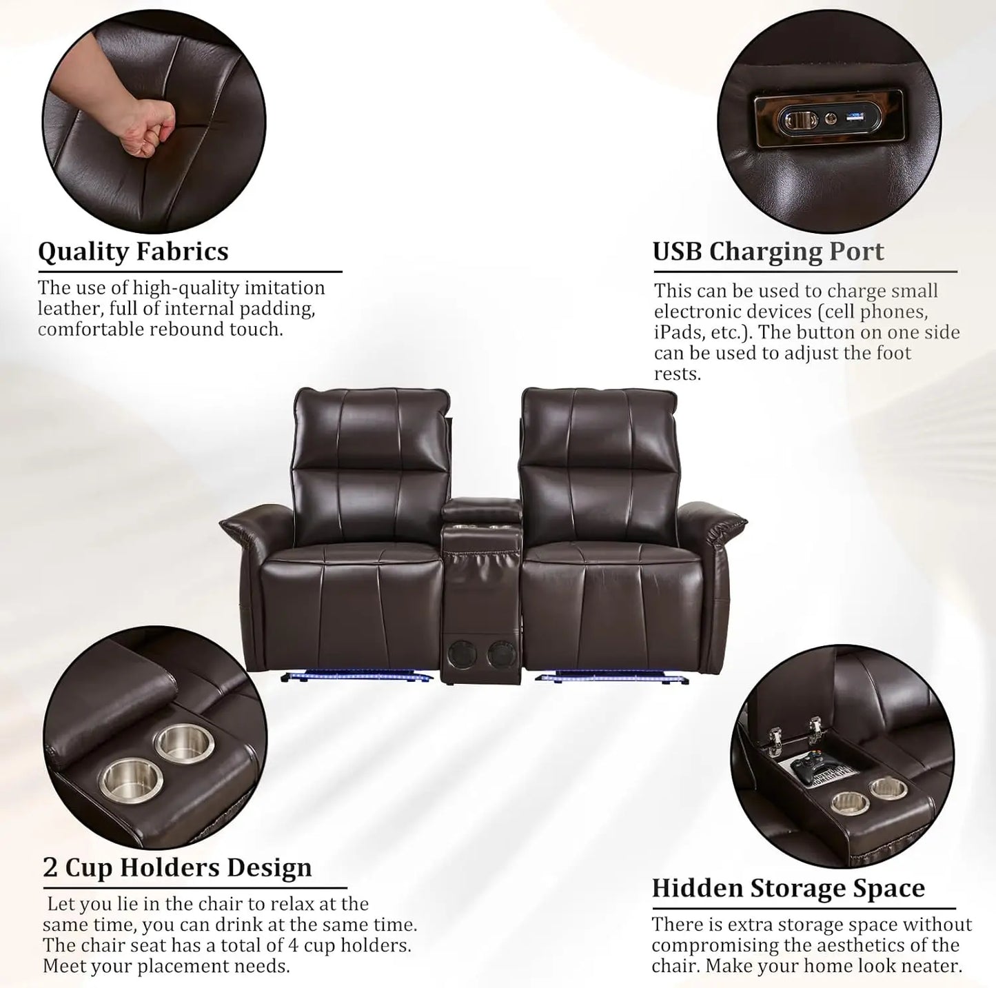 Electric Power Reclining Loveseat Sofa with Cup Holders