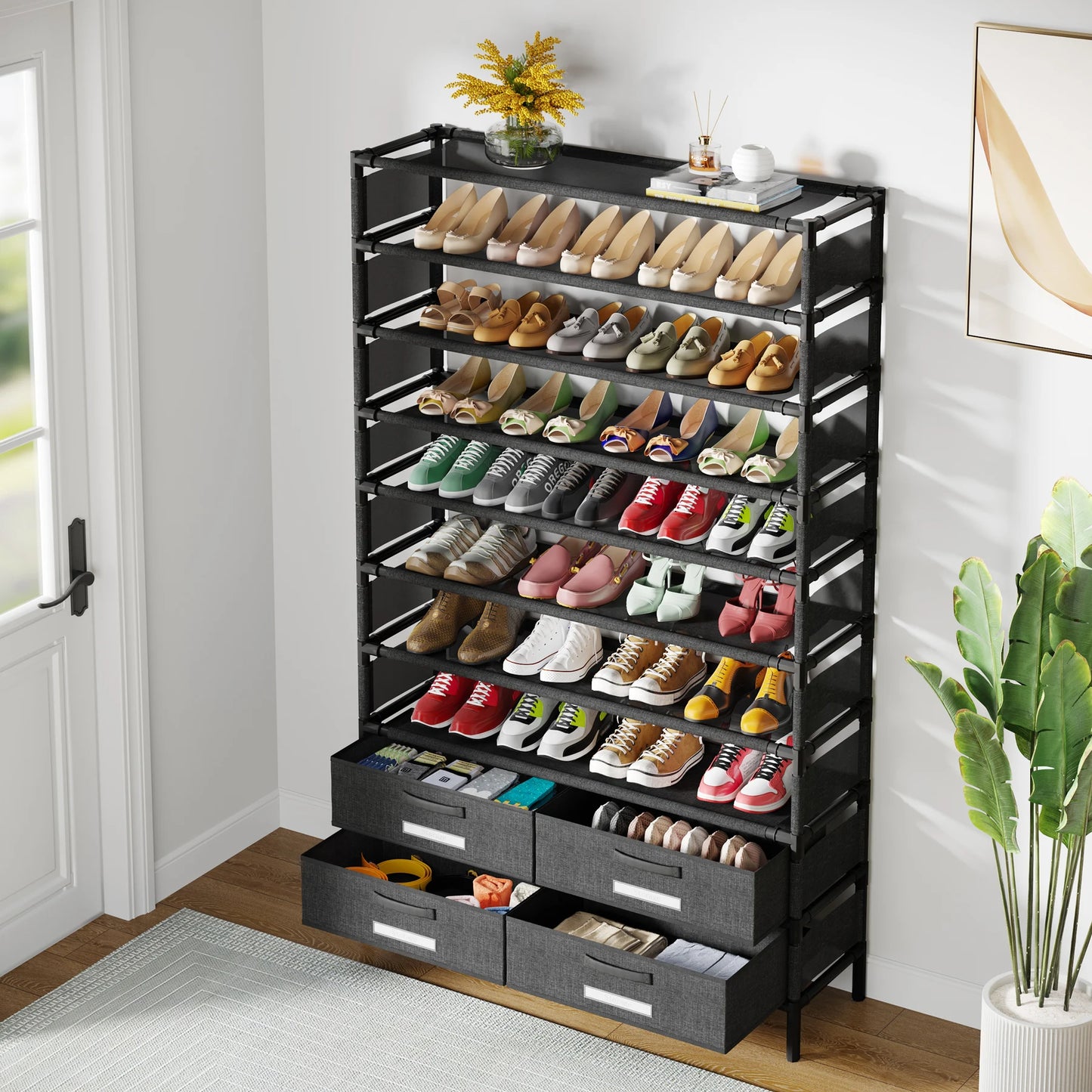 Tribesigns 10 Tier Shoe Rack Organizer with Bins Drawers