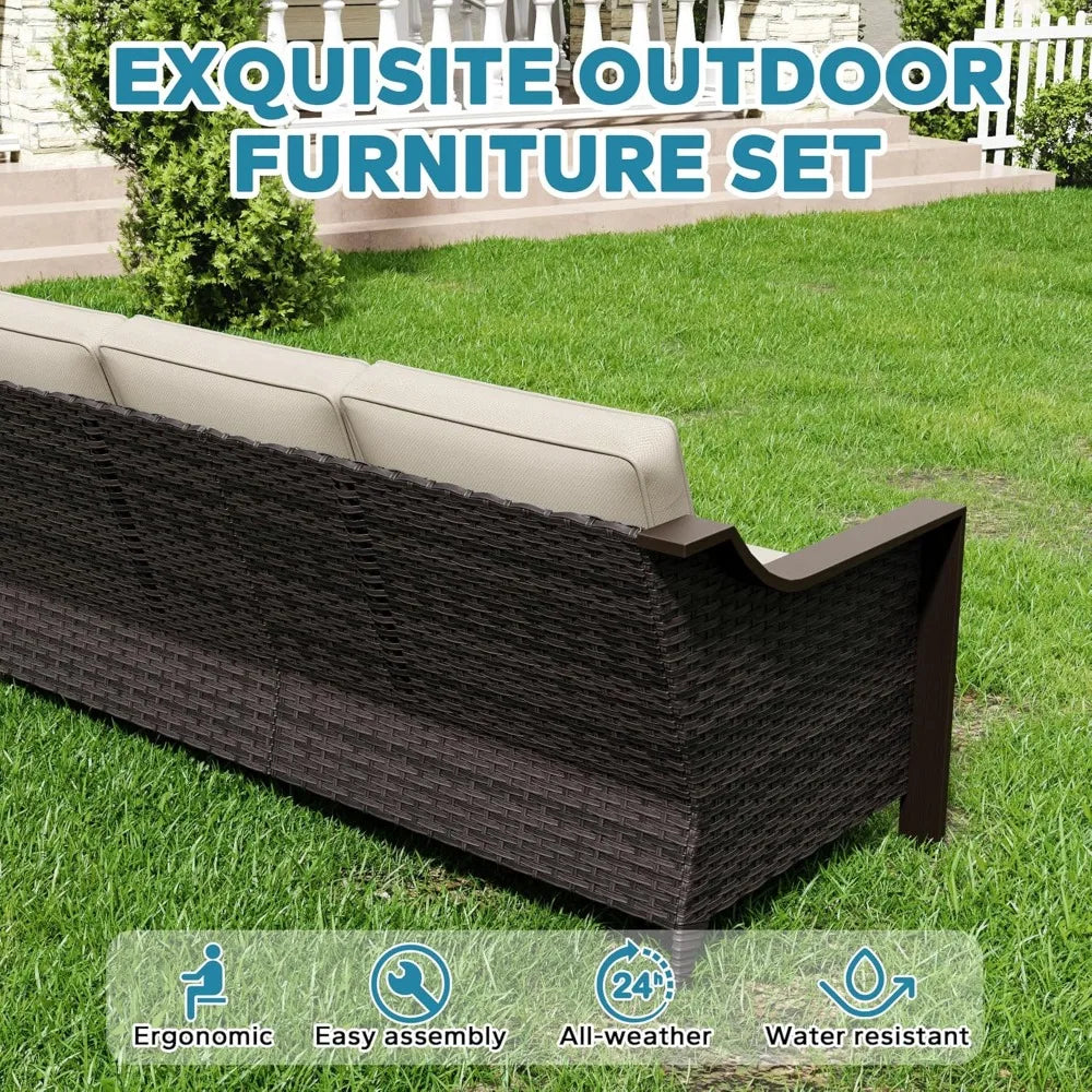HUANZHUANG Outdoor Metal Wicker Patio Sofa 3 Seat Set