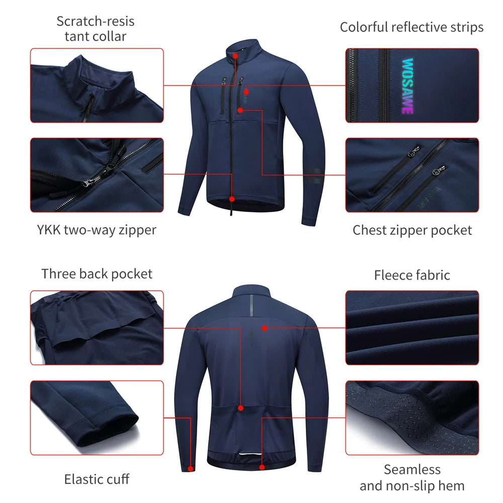 WOSAWE Windproof Winter Thermal Fleece Cycling Jacket For Men Women